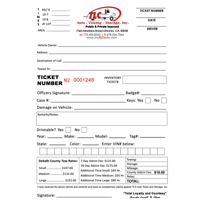 Towing Invoice Template Word