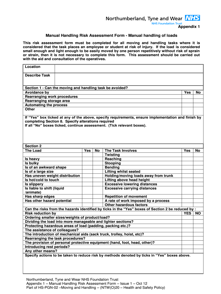 Manual Handling Risk Assessment Template - Free Sample, Example ...