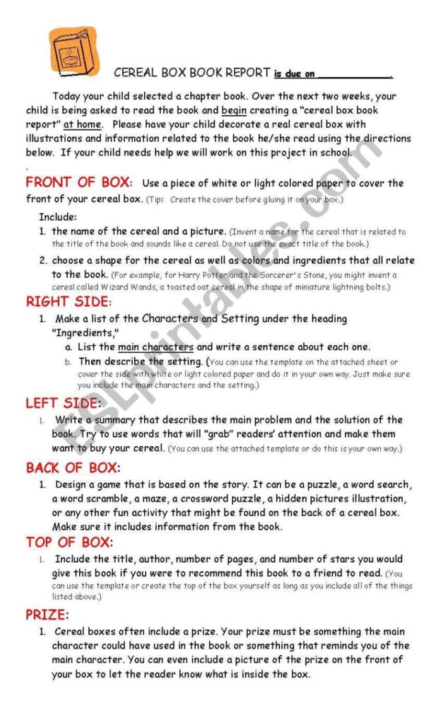 cereal box book report instructions