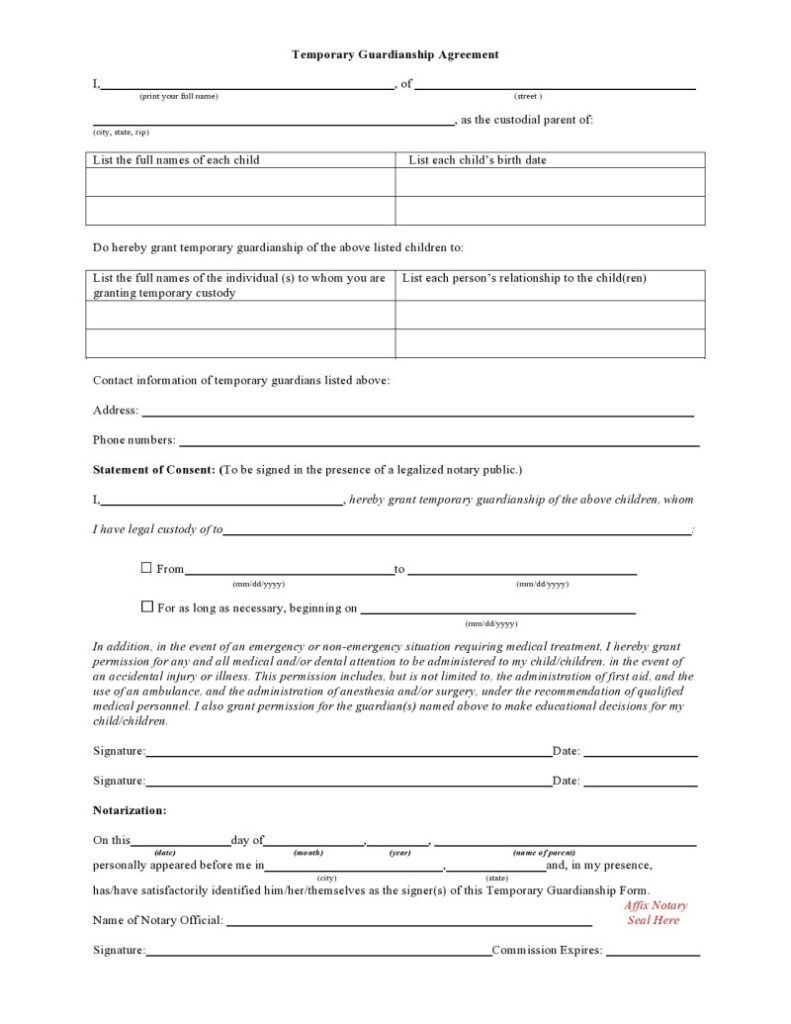 Free Temporary Guardianship Form - Free Sample, Example & Format Templates