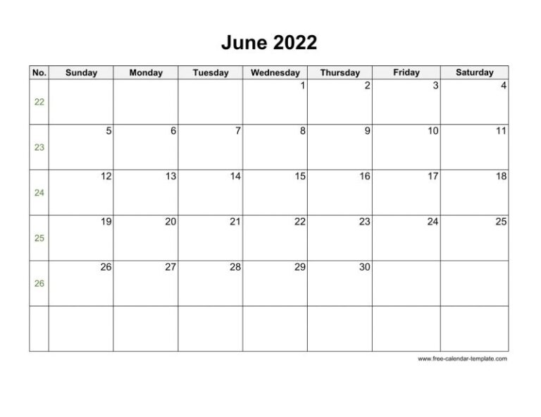 June Blank Calendar - Free Sample, Example & Format Templates