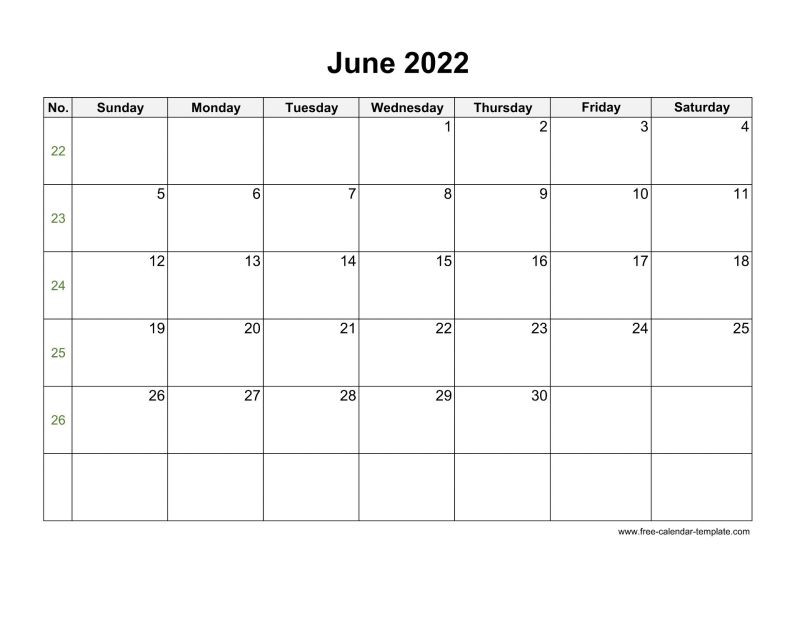 June Blank Calendar - Free Sample, Example & Format Templates - Free ...