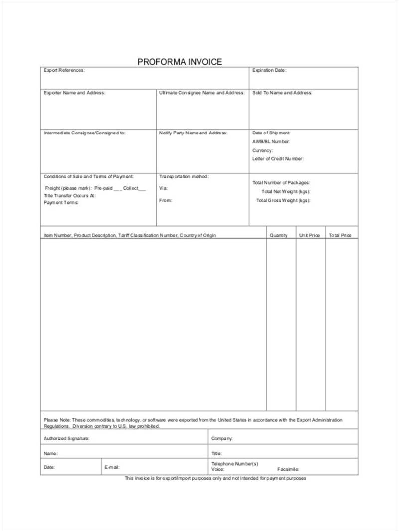 Performa Invoice Template - Free Sample, Example & Format Templates ...