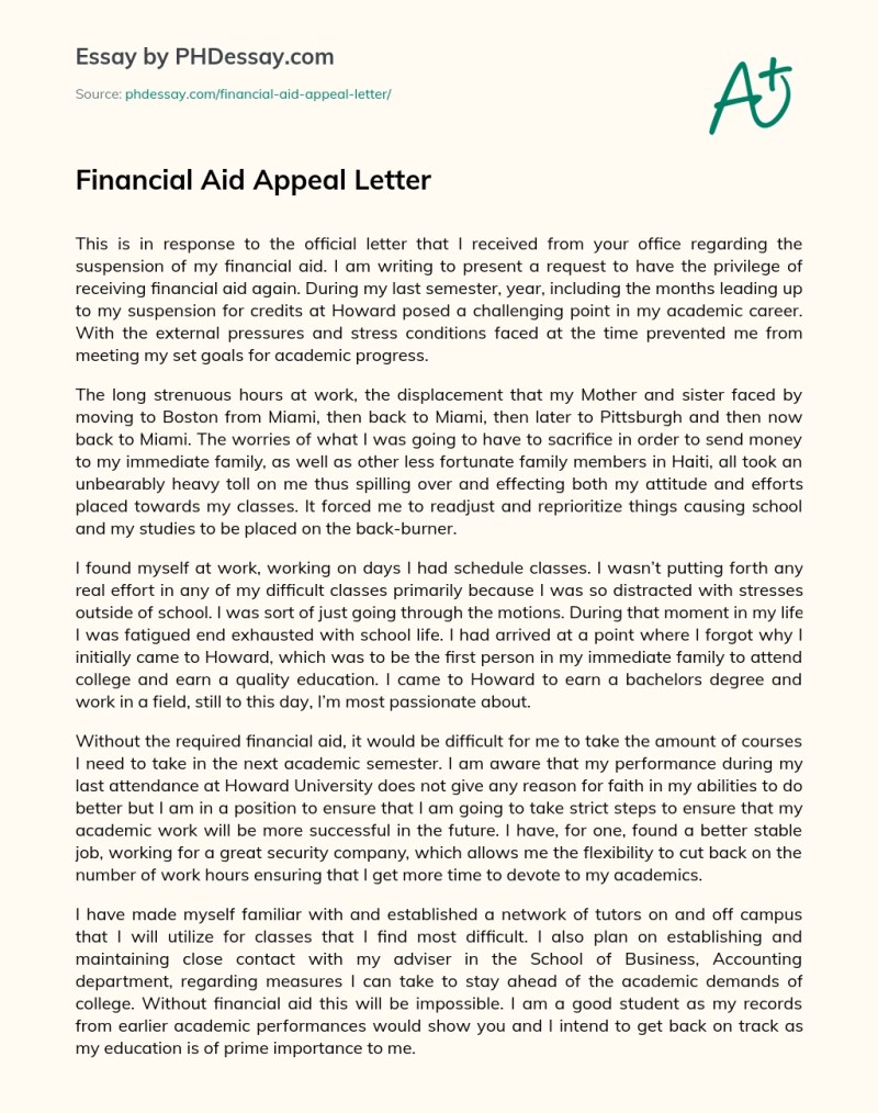 Sample Appeal Letter For Financial Aid Suspension - Free Sample ...