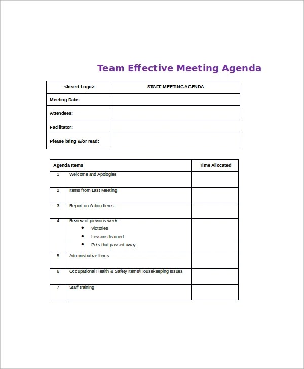 The Role Of An Agenda Template In Effective Team Communication - Free ...